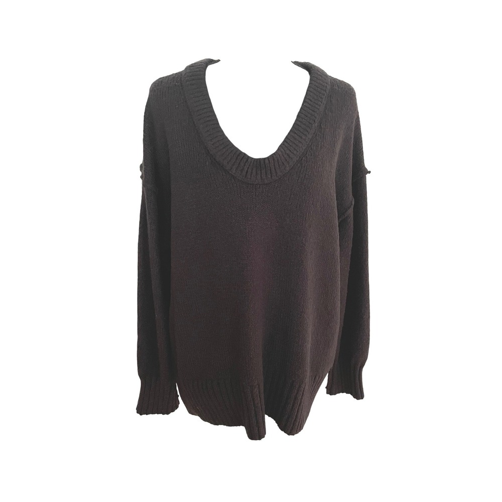 Free People Sweater Womens XS Brown Knit Oversized V-Neck Boho Minimalist Cozy